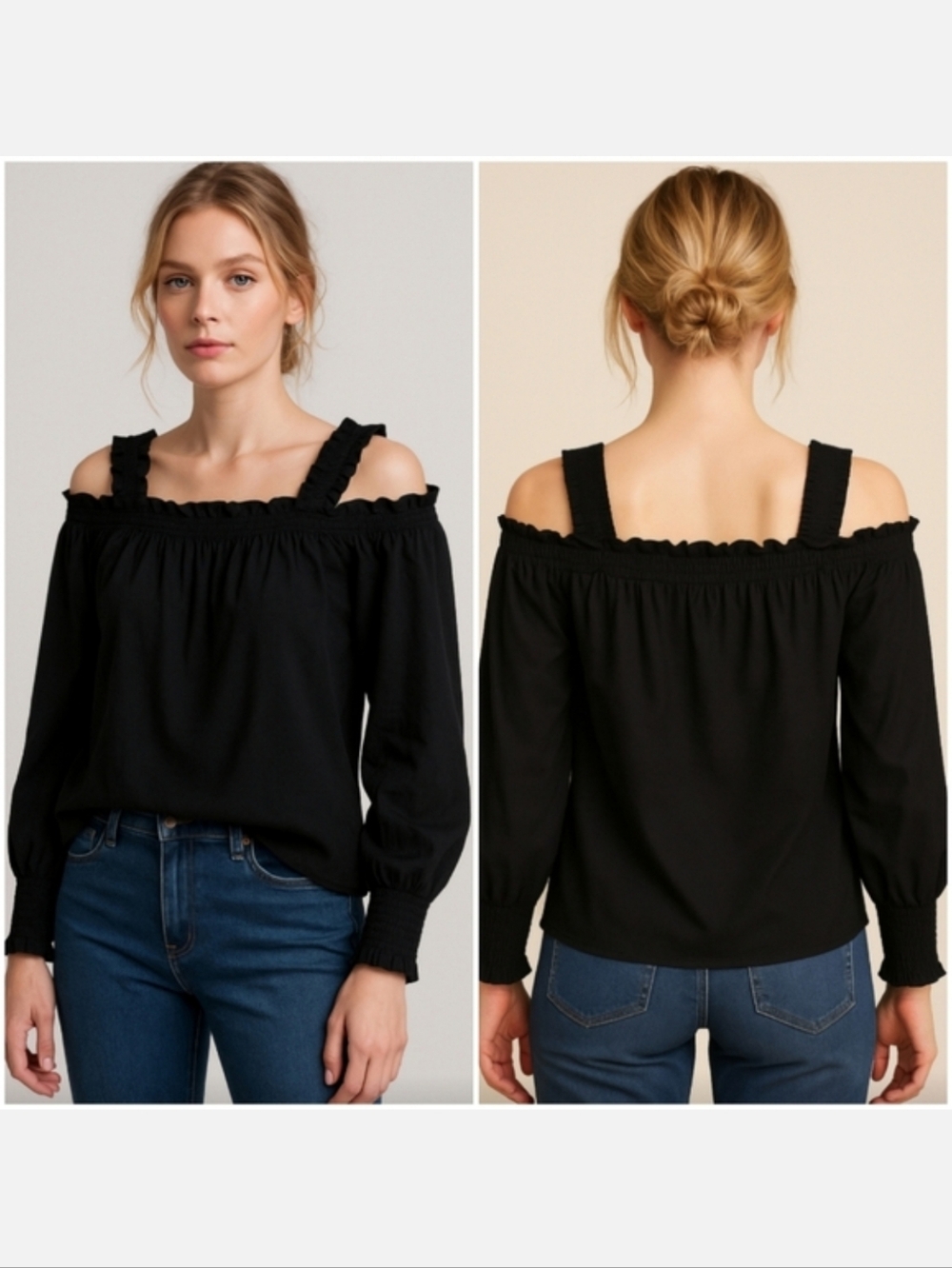Designers Remix Long Sleeve Off Shoulder Odile Top in Black 4-6 - Picture 2 of 9